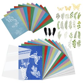 Theiuaoqwe Pack of 57 Cyanotype Cyanotype Kit Cyanotype Paper Sun Printing Paper A5 Blue Sun Printing Paper 7 Colours Green Leaf Butterfly Feather Ideal for DIY and Wall Decorations