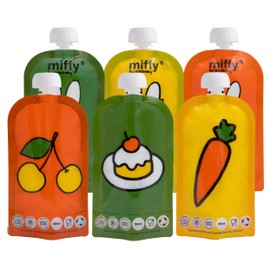 MIFFY x DIDOBABY Pack of 6 Reusable Squeeze Bags with Food for Babies - Stage 1 - Perfect Size for Beginners - Less Food Waste - Leak-proof Double Seal