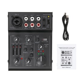 RUSUO Audio Mixer, 5 Channel Compact Audio Mixer Sound Mixing Console USB Audio Interface 2 Band EQ DJ Recording Built-in Echo Effect for Live Broadcast