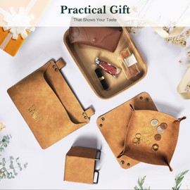 COCO la Vita Luxury Leather Catch All Tray Office Desktop Jewelry Organizers Decorative Holder Basket for Entryway Table. Perfect for Jewelry Watch Keys Wallets Coins Cell Phones and Office (Set A)