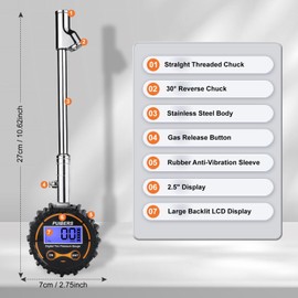 PUIBERS Semi Truck Tire Pressure Gauge Digital 200 PSI, Heavy Duty Dual Head Tire Guage and Backlight LCD Display, Digital Pressure Gauges Certified ANSI B40.1 for Car, Truck, SUV