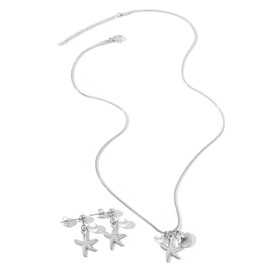 FDEETY 2 Stück Damenschmuck Set Edelstahl Damen Seestern Muschel Anhänger Halskette Ohrringe Set Stilvolles Design Premium Textur für Jeden Tag Urlaub