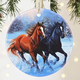 Horse Christmas Ornament, 3.5 Inch Ceramic Christmas Hanging Ornament, Horse Decor, Christmas Tree Ornaments, Gifts for Christmas, Holiday Presents, Gift Exchange