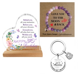 50th Birthday Gifts for Women – Unique Heart Plaque with Inspirational Quote and Pink Jasper Stone – Thoughtful 50th Birthday Gifts for Mum, Her, Wife, Sister, or Best Friend