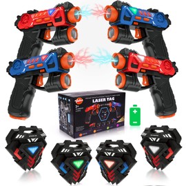 VATOS Laser Tag Guns Set, Infrared, Mini, with Badge, 4 Pack, 4 Players, Indoor, Outdoor, Group Activity Fun Toy for Children Age 4 5 6 7 Boys Girls