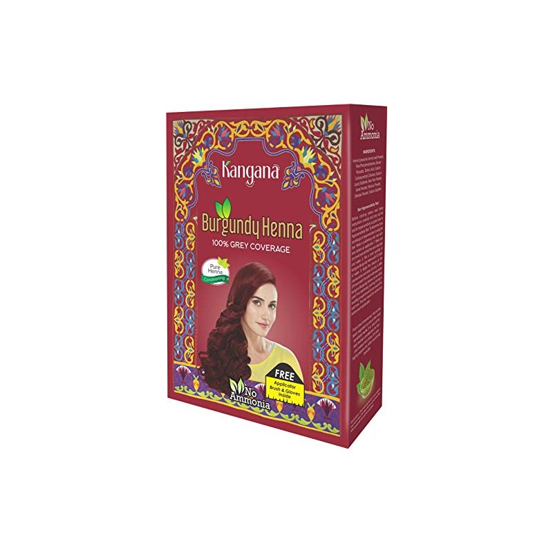 Kangana Burgundy Henna Powder for 100% Grey Coverage - Natural