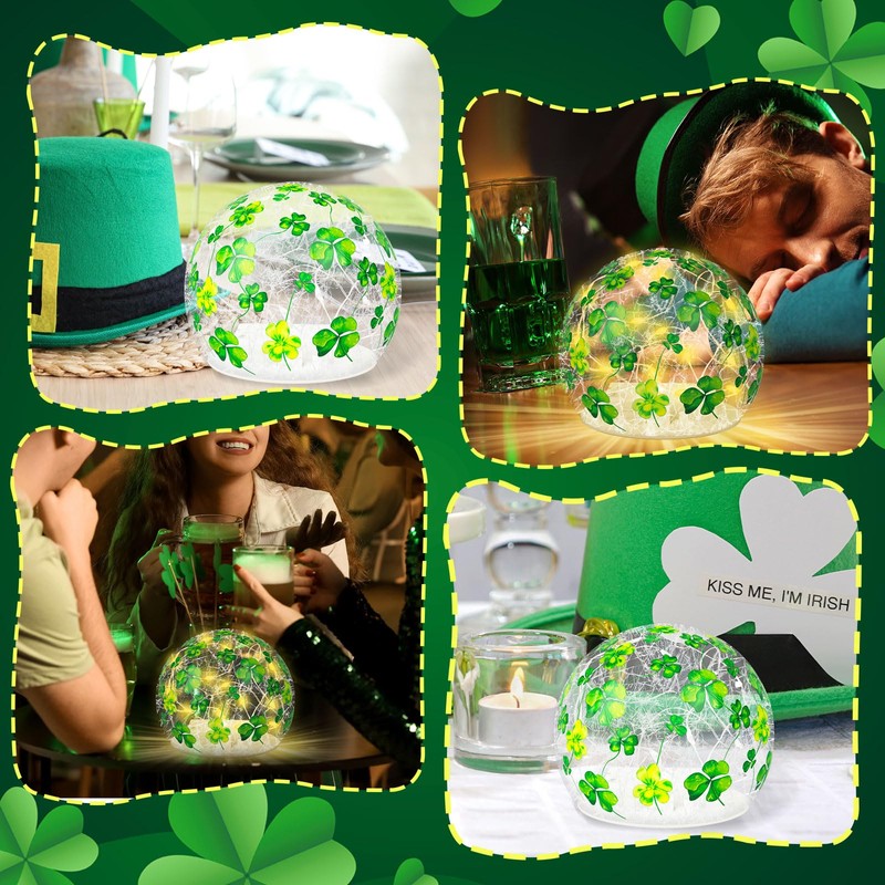 2 Pcs St Patrick's Day Decorations Lighted Glass Ball Tabletop