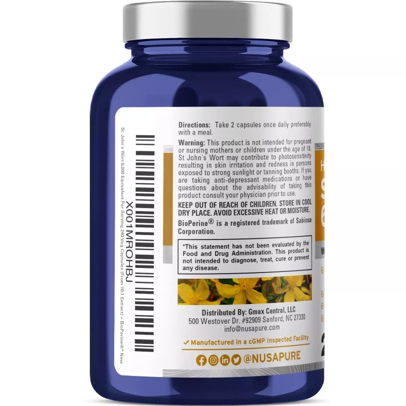 NusaPure St. John's Wort 6,000mg 240 Veggie Capsules (Non-GMO)