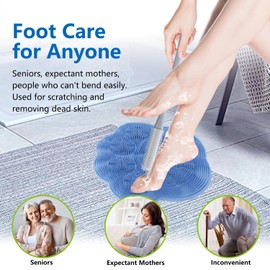 KIBROFT Toe Gap Cleaning Brush with Long Handle and Shower Foot Scrubber Mat, Silicone Toe Gap Cleaning Brush Cleans Your Feet Without Bending for Seniors, Men and Women