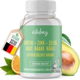 Vitabay Biotin 10,000 mcg – High-Dose, Time-Release, Vegan – 180 Tablets – With Zinc & Selenium for Hair, Skin & Nails – Hair Growth Support for Women