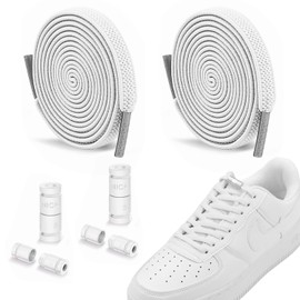 Kryzulax 2 pairs of shoelaces without tying, flat shoelaces without tying, laces, quick release, tear-resistant, washable, with metal capsules, for trainers, sports, leisure shoes (white), White