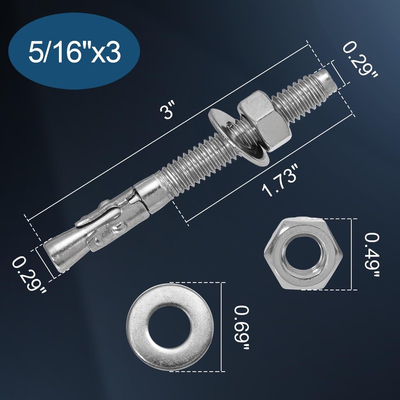 5/16"x 3" Concrete Anchor Bolts,10PCS 304 Stainless Steel Wedge Anchors