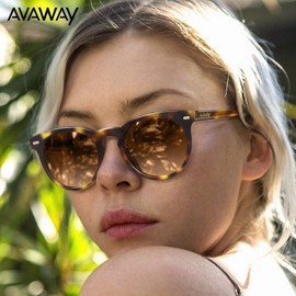 AVAWAY Women Acetate Sunglasses Polarized UV Protection Red Tortoise Round Frame Gradient Brown Category 3 Sun Shades Sunnies