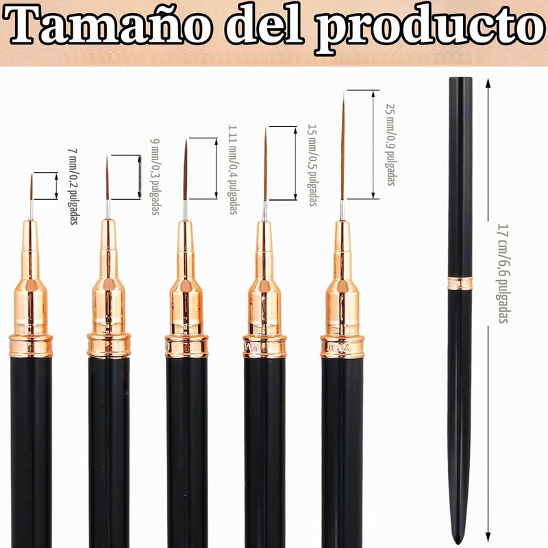Pinceles para Nail Art Vesaneae – Set 5 tamaños para