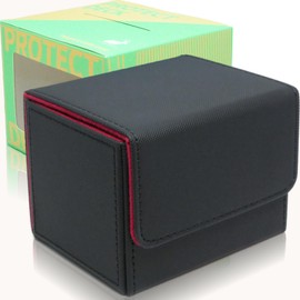 areshika Protective Deck Trading Card Case, Leather, Magnetic Deck Case, Black Red