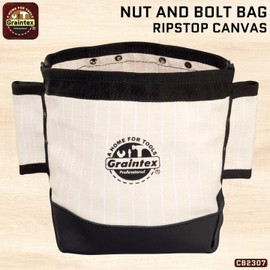 Graintex CB2307 :: Heavy Duty Rip-Stop Canvas Nut & Bolt Bag with Leather Bottom, Webbing Tunnel Loops for Belt; for Ironworker