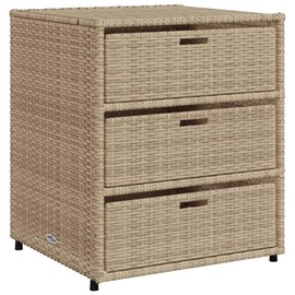 vidaXL Outdoor Patio Storage Cabinet-Beige Poly Rattan w/3 Drawers & Steel Frame, Weather-Resistant 21.7"x23.2"x27.2"