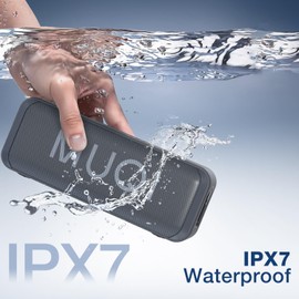 MUQI Bluetooth Speaker, IPX7 Waterproof Portable Wireless Speaker with 24H Playtime 10W Stereo Sound 66ft Bluetooth Range Dual Pairing for Outdoor, Travel, Home(Grey)