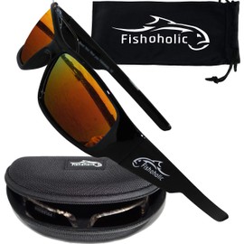 Fishoholic Polarized Fishing Sunglasses (14 Options) - Free Hard Case & Pouch - UV400 - Great Fishing Gift (GB-Fire)