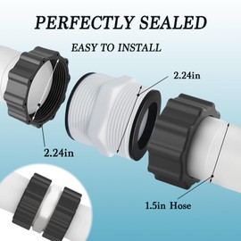 Pool Hose Adapter for Intex Coleman Above Ground Pools - 1.5" to 1.5" Pool Hose Connector Replacement with 2 Gaskets, Suit for 1.5 Inch Above Ground Pool Hose, Filter Pumps and Salt Systems, 2 Pack