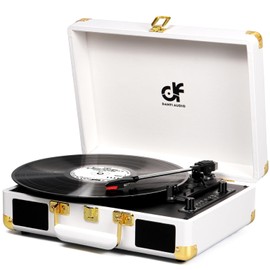 Record Player with Built-in 2 Speakers Vintage 3-Speed Portable Bluetooth Suitcase Vinyl Record Player with USB Recording MP3 Converter RCA/AUX/Headphone Jack Retro Turntable White
