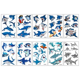 Laroal 10 Sheets Small Tattoo Stickers Boys Girls Shark Temporary Tattoo Stickers Waterproof Shark Tattoo Stickers For Boys Girls Birthday Party Favor Bag Fillers
