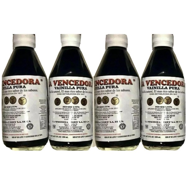 4 X La Vencedora Mexican Vanilla Pure 4 Glass 8.45oz Bottles From Mexico