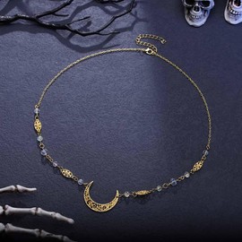 Obmyec Head Jewelry Moon Turquoise Crystal Head Chain Vintage Rhinestone Headpieces Witch Headband chain Hair Jewelry for Women and Girls (G-white)