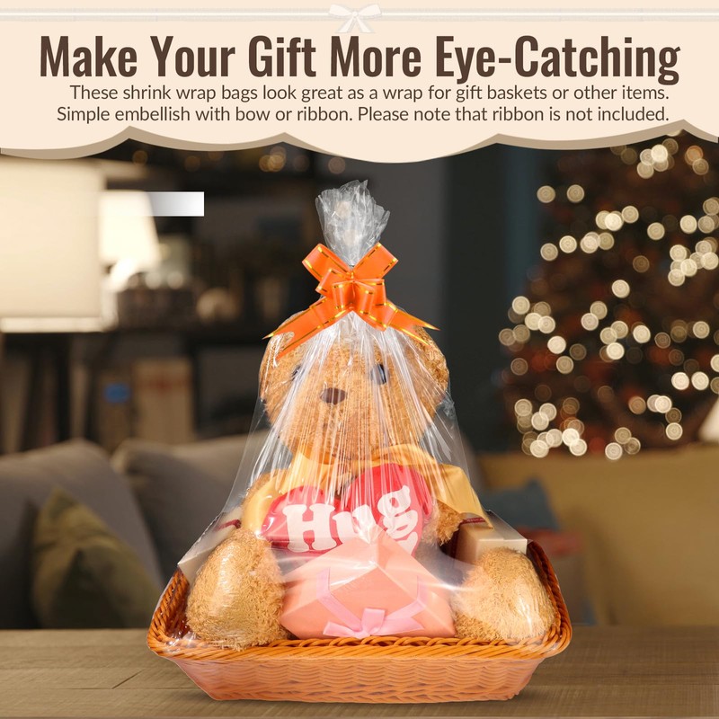 Yeumk Shrink Wrap Bags for Christmas Gift Baskets 18x24 Inches