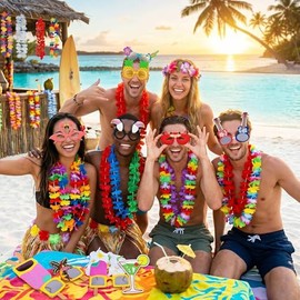 JOYIN 24 Paquete de Fiesta Luau: 12 Leis Hawaianas y 12 Anteojos de Sol Tropicales, Accesorios para Fiestas y Eventos Temáticos
