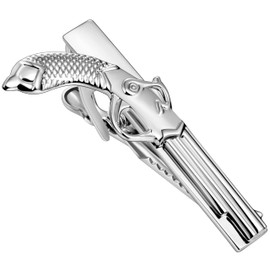 HAWSON Gun Tie Clips for Men Unique, Shiny Silver Tie Bars Tie Pins for Men 1.9 Inch, Theme Wedding Party Military Enthusiasts & Hunting Lover