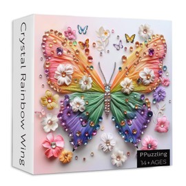 Rainbow Butterfly Puzzles for Adults 1000 Pieces, Difficult Colorful Flower Butterfly with Crystal Jewel Art Jigsaw Puzzle, Nature Floral Plant Challenging Puzzles for Adults as Butterfly Lovers