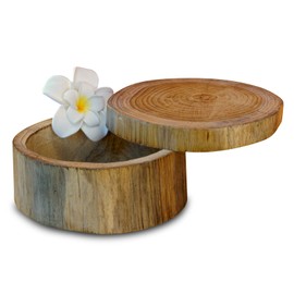 Kinaree Teak Tree Trunk Box - Jewellery Box in 2 Sizes and Colours - Guest Gift Gift or Gift Packaging in Tree Trunk Look (Natural, L)