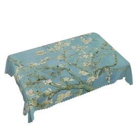 Walmsco Tablecloth White Floral Retro Painting Decor For Dining Room Kitchen Rectangular Table Cover 132 * 178cm