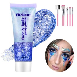 Body Glitter Gel Festival Face Body Glitter Gel for Face Hair Lips Nails 50 ml Glitter Sequins for Eyes Brown Chunky Glitter Make Up Glitter for Festival # Blue