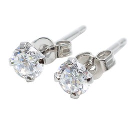 Alive Women's 24K Gold K18K Pink Gold Platinum Rhodium Stud Made in Japan 4 Prong 4mm Nickel Free Cubic Zirconia Hypoallergenic Petit Pla Earrings, Silver Brass Cubic Zirconia, Cubic Zirconia