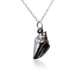 FashionJunkie4Life Shell Necklace, Sterling Silver Oxidized Pendant Necklace with Nautical Inspired Seashell, 18” Cable Chain with Beach Conch Shell Charm