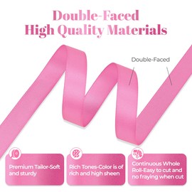KRYVUS Double Faced 1/2" Hot Pink Polyester Satin Ribbon Continuous 50 Yards Use for Bows Bouquet,Christmas Gift Wrapping,Floral Arrangement