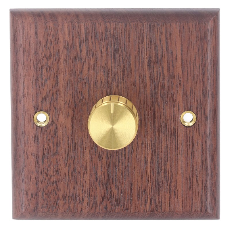 Dimmer Switch with Brass Knob Black Walnut Wood Rotary Dimming