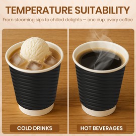 Black Paper Coffee Cups 8oz – 20-Pack | Disposable Hot Beverage Cups for Coffee, Tea, Cocoa, Espresso | Sturdy, Insulated & Leak-Resistant