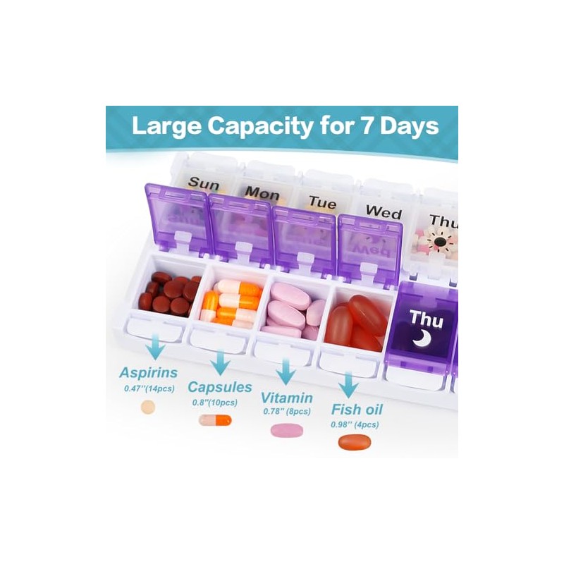 Shintop Am Pm Pill Organizer 7 Day, Push Button Weekly