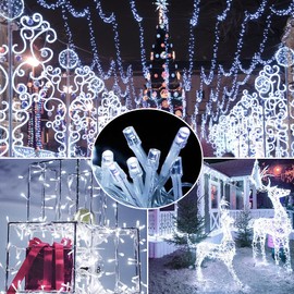 mimigogo Solar String Lights Outdoor,500 LED 165FT Christmas Lights with 8 Modes and Timer, Remote Control for Holiday Patio Garden Party Decor(White)