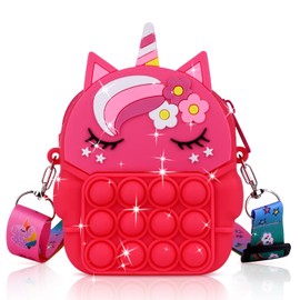 Ainiv Pop Push It Bag, Handbag, Pop Bag, 2-in-1 Fidget Toys Bags, Shoulder Bag with Adjustable Length Strap, Unicorn Fidget, Anti-Stress Toy Shoulder Bag for Children, pink-red