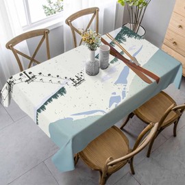 LoLo UoUo Retro Poster Table Cloth 60x84 Inch Wooden Old Fashioned Skis Poles Snowy Mountains Hiking Outdoor Tablecloth Rectangle for Party Picnic Dinner Decor