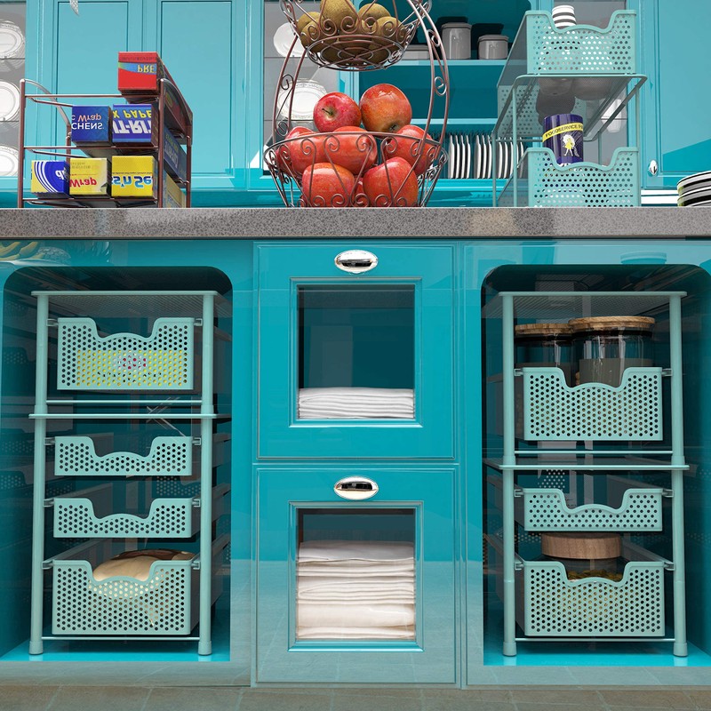 Simple Houseware Stackable 3 Tier Sliding Basket Organizer Drawer, Turquoise