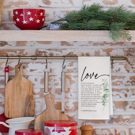 JKMBN Christian Bible Verse Kitchen Towels, Love Never Fails Hand Towels Tea Towels, Inspirational Eucalyptus Love Sign Dish Towels, Romantic Dishcloths for Couple Newlyweds Anniversary Her