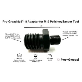 Pro-Graad 5/8”-11 Threaded Adapter for M12 Polisher/Sander, M9x0.75 Male x 5/8-11 Male Adapter, Compatible for M12 Sander/Polisher and 5/8-11 Threaded Backing Pads