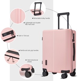 Hulsin Carry On Luggage with TSA Lock, Carry on Suitcase 22x14x9 Airline Approved, Carry-on luggage with 360° Spinner Wheels, Hardside 20 Inch Lightweight Hard Shell Suitcase (Pink, 20-Inch)