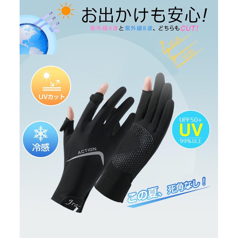 MEPOKI Men's Summer UV Protection Gloves, Thin UPF50+ (Mesh Palm