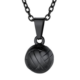PROSTEEL Volleyball Pendant Necklace Stainless Steel Sport Fan Chain Necklaces Jewelry Unisex For Men Women with Gift Box - Style: Volleyball-Black